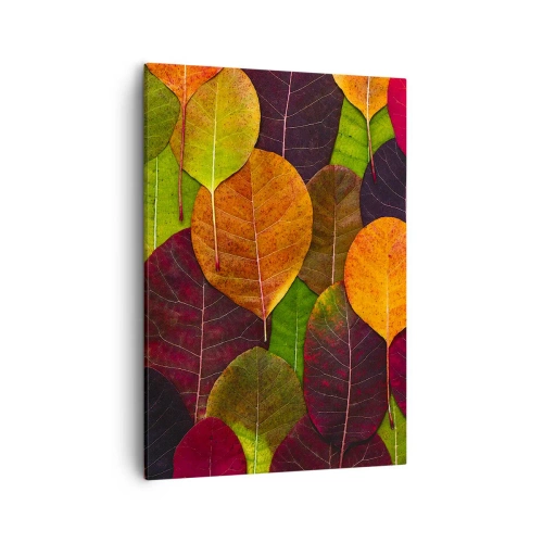 Obraz na płótnie - Kolorowe jesienne liście ułożone w mozaikę - 50x70cm - Jesienna mozaika - Nowoczesna dekoracja ścienna do salonu, kuchni i sypialni ARTTOR