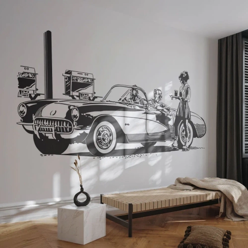Fototapeta Premium Sand - 60. - beztroska Ameryka - Samochód Vintage, Stacja Benzynowa, Ameryka - 350x256 cm