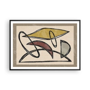 Plakat w czarnej ramie - Abstrakcja z geometrycznymi kształtami i stonowaną kolorystyką - 100x70cm - Piony i poziomy - Nowoczesna dekoracja ścienna do salonu i sypialni ARTTOR