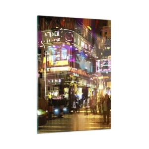 Obraz na szkle - Tętniące życiem miasto w świetle neonów - 50x70cm - W morzu światła - Nowoczesna dekoracja ścienna do salonu, kuchni i sypialni ARTTOR