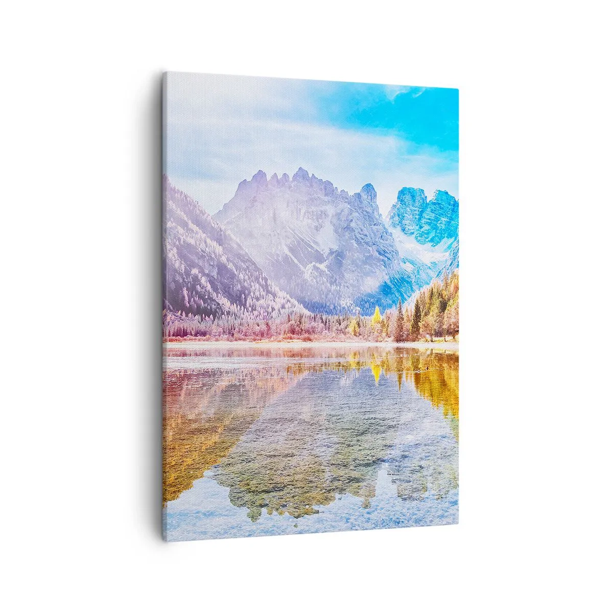 Obraz na płótnie - Górski krajobraz z jeziorem i odbiciem w wodzie - 50x70cm - A w górach już jesień - Nowoczesna dekoracja ścienna do salonu, kuchni i sypialni ARTTOR