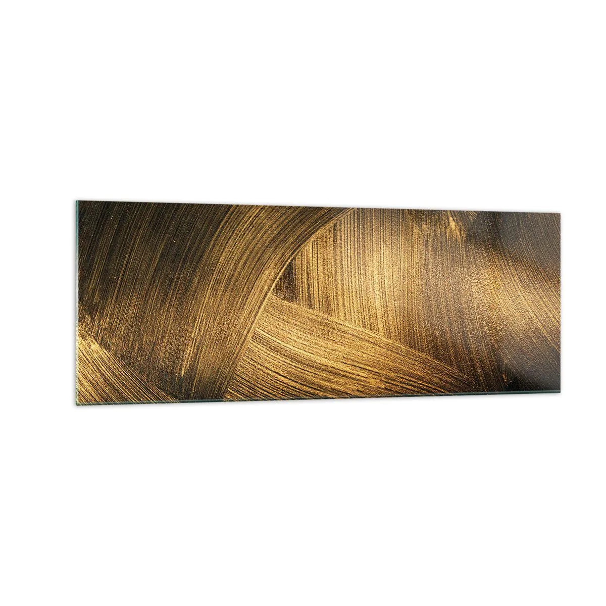 Obraz na szkle - Złote abstrakcyjne pociągnięcia pędzla - 140x50cm - W złotym labiryncie - Nowoczesna dekoracja ścienna do salonu i sypialni ARTTOR