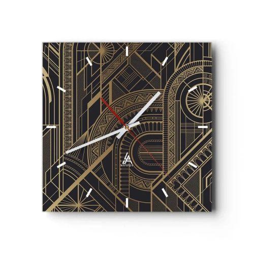 Zegar ścienny - Złote geometryczne wzory na czarnym tle w stylu art deco - 30x30cm - Koncepty, idee, plany - Nowoczesna dekoracja ścienna do salonu i sypialni ARTTOR