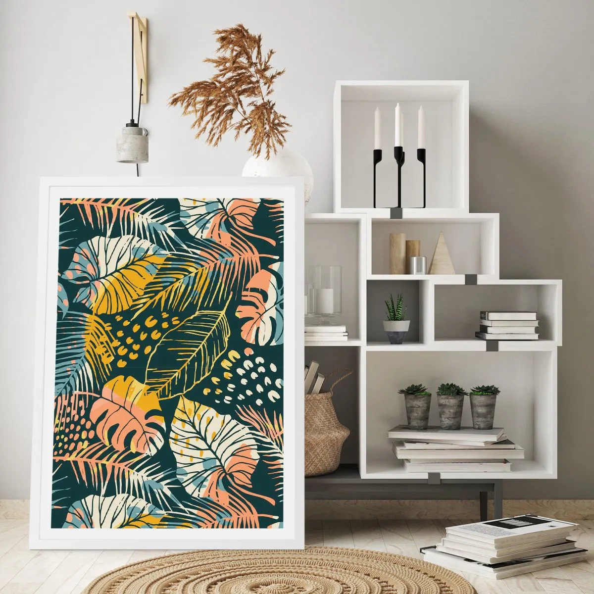 Plakat w białej ramie - Liściasta fantazja - 30x40 cm