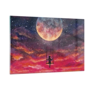 Obraz na szkle - Dziewczynka na huśtawce zawieszonej pod księżycem - 120x80cm - Bujać w obłokach - Nowoczesna dekoracja ścienna do salonu, kuchni i sypialni ARTTOR