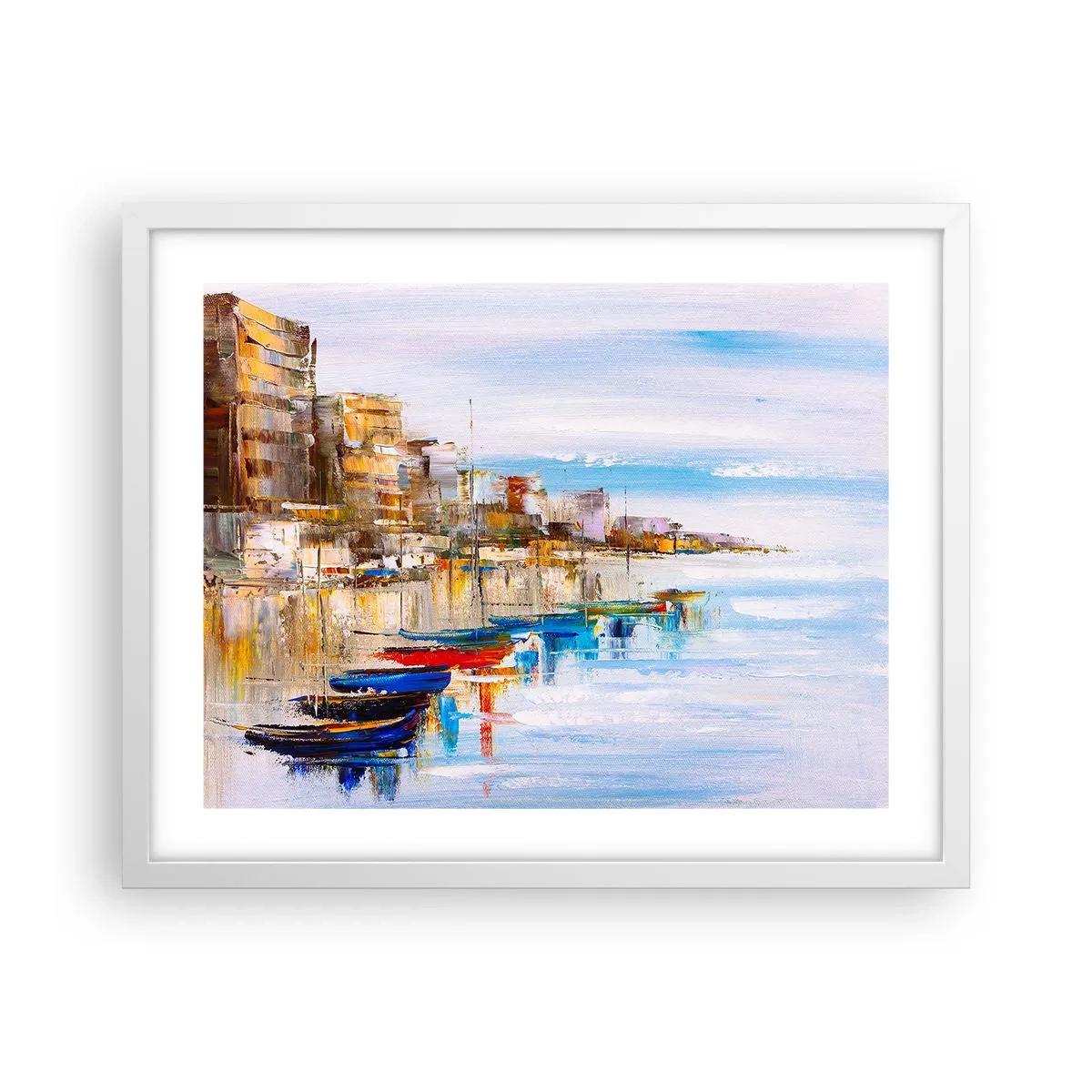 Plakat w białej ramie - Wielobarwna miejska przystań - 50x40 cm