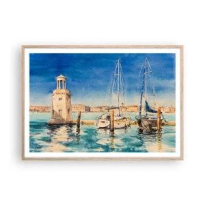 Plakat w ramie jasny dąb - Słoneczna laguna - 100x70 cm