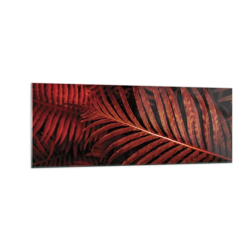 Obraz na szkle - Czerwone tropikalne liście w zbliżeniu - 140x50cm - Żar życia - Nowoczesna dekoracja ścienna do salonu i sypialni ARTTOR