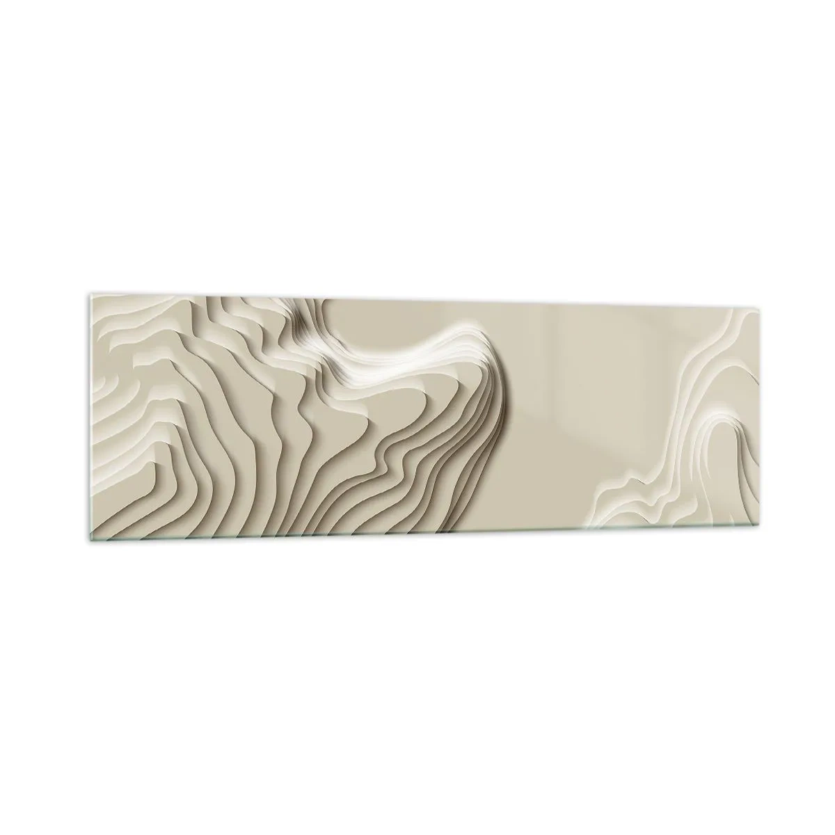 Obraz na szkle - Abstrakcyjny wzór w odcieniach beżu z liniowym efektem - 160x50cm - Topografia sztuki - Nowoczesna dekoracja ścienna do salonu i sypialni ARTTOR