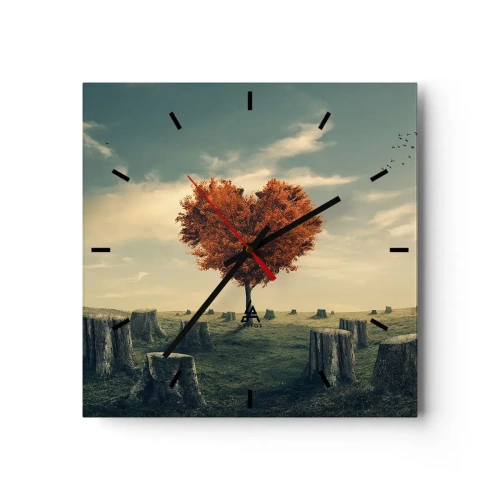 Zegar ścienny - Drzewo w kształcie serca na polu z pniami, symbol nadziei - 30x30cm - Wciąż jest nadzieja - Nowoczesna dekoracja ścienna do salonu i sypialni ARTTOR