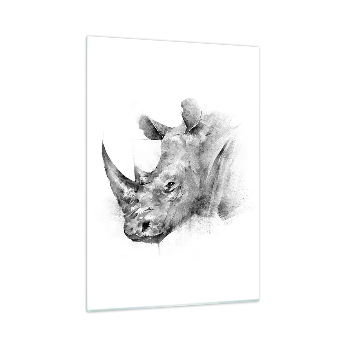 Obraz na szkle - Czarno-biały portret nosorożca w artystycznym ujęciu - 50x70cm - Afrykański portret - Nowoczesna dekoracja ścienna do salonu, kuchni i sypialni ARTTOR