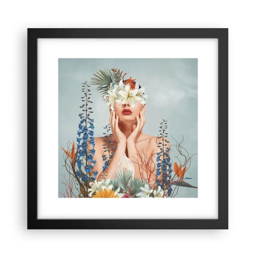 Plakat w czarnej ramie - Kobieta – kwiat - 30x30 cm