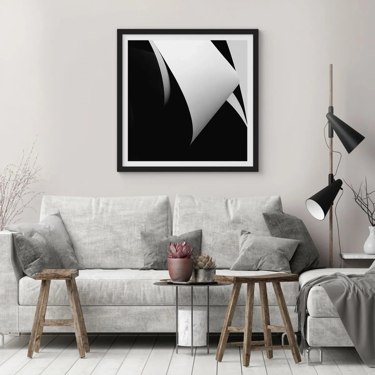 Plakat w czarnej ramie - Płaszczyzny światła z głębi cienia - 60x60 cm