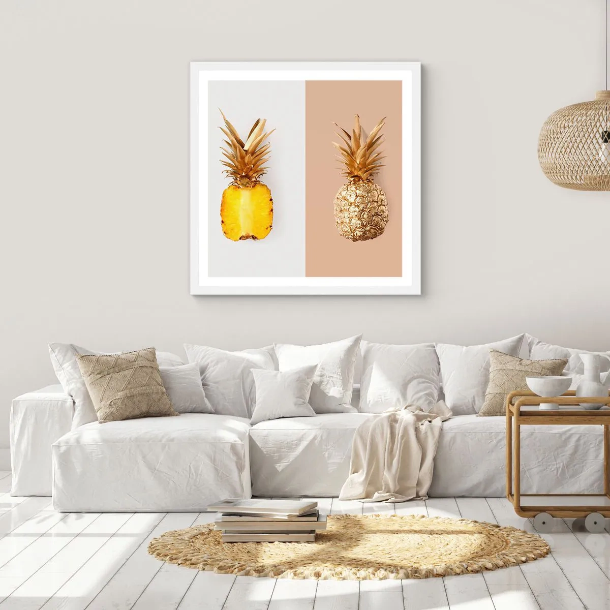 Plakat w białej ramie - Ananas dla nas - 40x40 cm