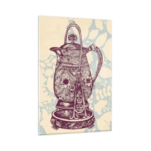 Obraz na szkle - Stylizowany dzbanek z ornamentami na tle kwiatowym - 80x120cm - Uroda codzienności - Nowoczesna dekoracja ścienna do salonu i sypialni ARTTOR