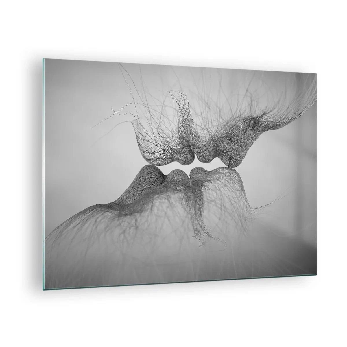 Obraz na szkle - Abstrakcyjny pocałunek w czerni i bieli - 70x50cm - Pocałunek wiatru - Nowoczesna dekoracja ścienna do salonu i sypialni ARTTOR