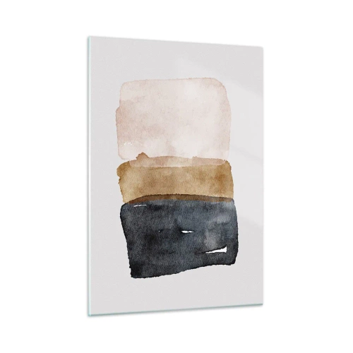 Obraz na szkle - Abstrakcyjne plamy w odcieniach czerni, brązu i beżu - 50x70cm - Kompozycja barw ziemi - Nowoczesna dekoracja ścienna do salonu, kuchni i sypialni ARTTOR
