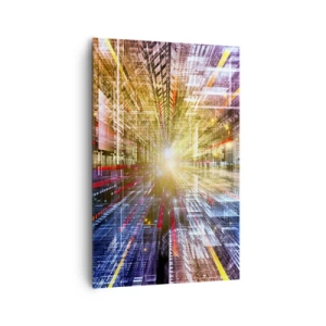 Obraz na płótnie - Dynamiczne światła w futurystycznym korytarzu - 80x120cm - Świetlny korytarz - Nowoczesna dekoracja ścienna do salonu i sypialni ARTTOR