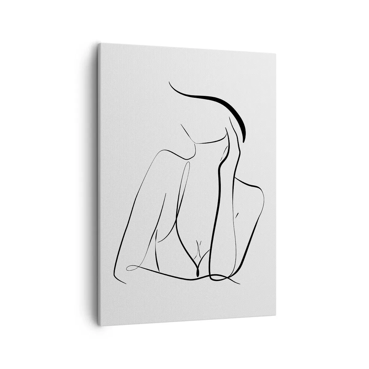 Obraz na płótnie - Minimalistyczny rysunek kobiecej sylwetki wykonany czarną linią na białym tle - 50x70cm - Na fali marzeń - Nowoczesna dekoracja ścienna do salonu, kuchni i sypialni ARTTOR
