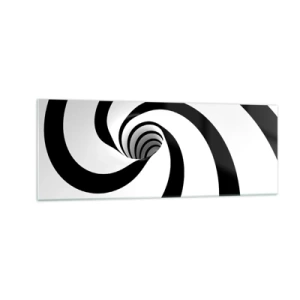 Obraz na szkle - Abstrakcyjna czarno-biała spirala z efektem wiru - 140x50cm - Poddać się wirowi? - Nowoczesna dekoracja ścienna do salonu i sypialni ARTTOR