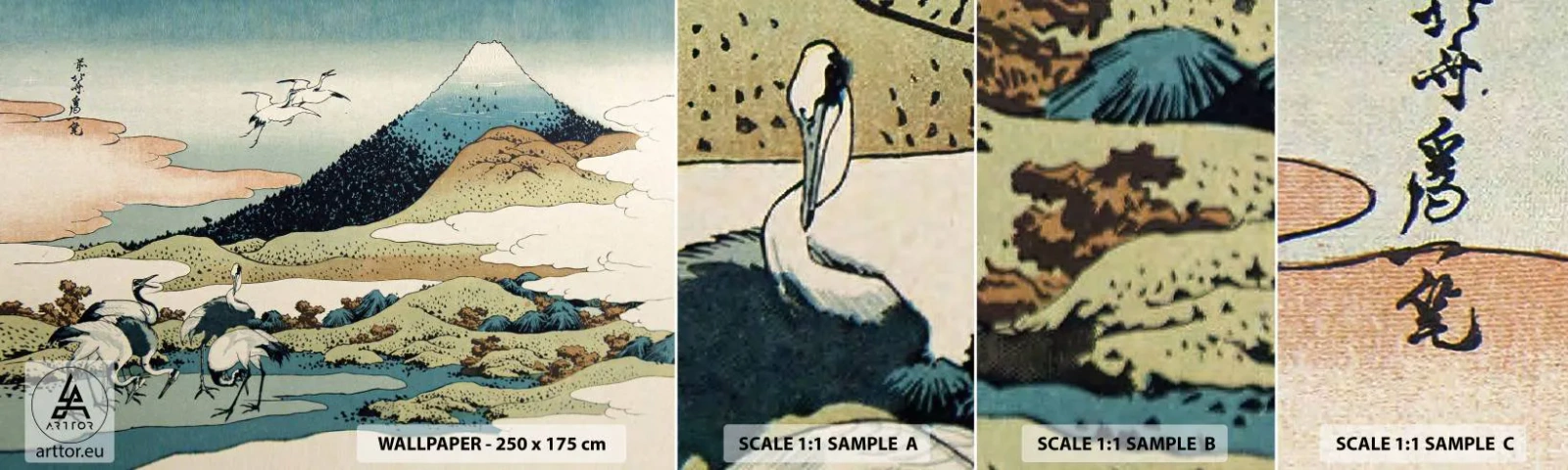 Fototapeta Próbka Standard Eco - W japońskim duchu - Bocian, Ptak, Krajobraz - 100x30 cm