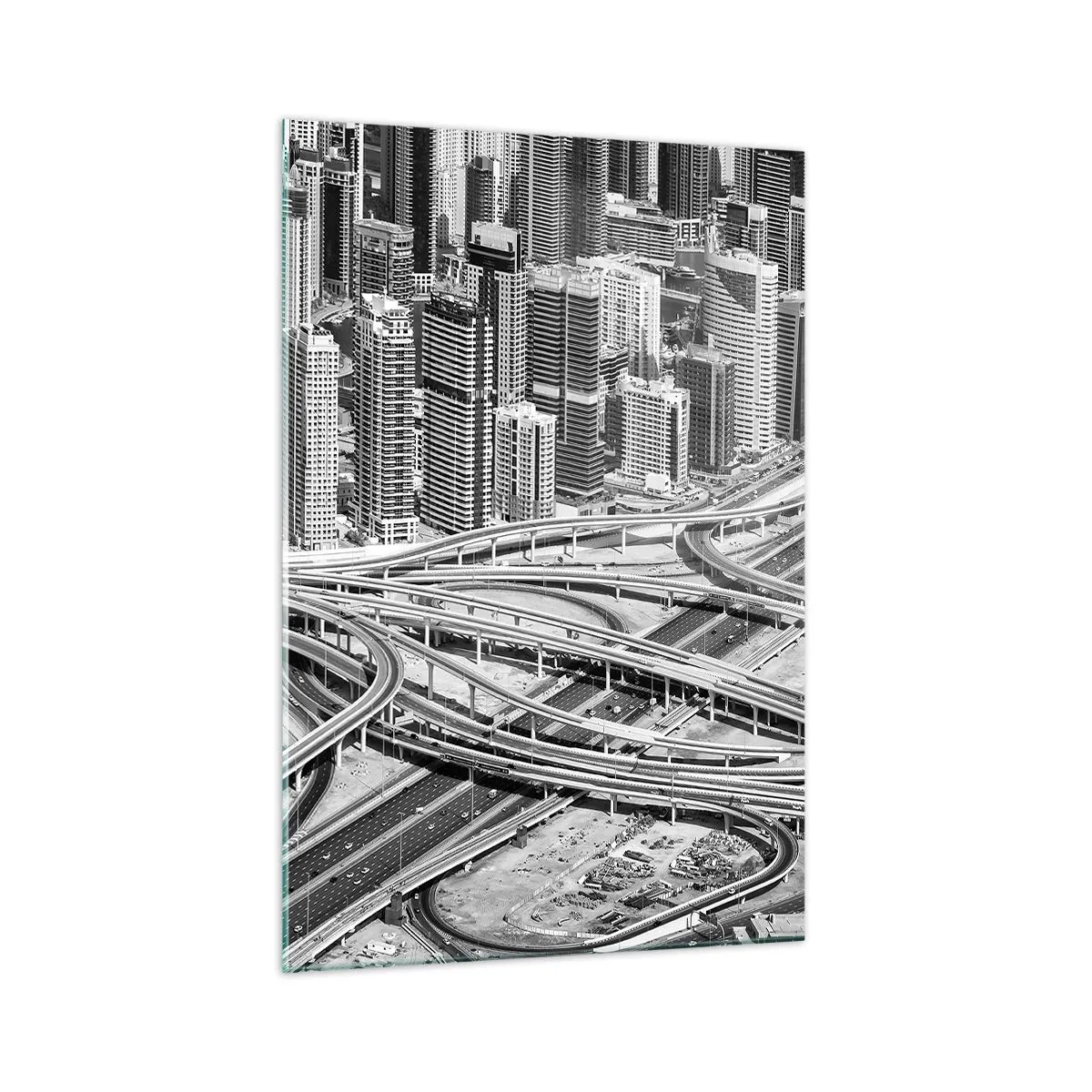 Obraz na szkle - Widok na Dubaj z perspektywy lotu ptaka - 70x100cm - Dubaj – miasto niemożliwe - Nowoczesna dekoracja ścienna do salonu i sypialni ARTTOR