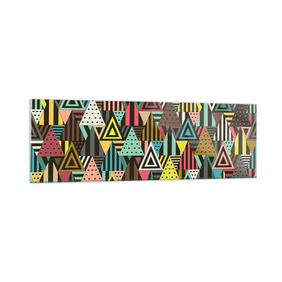 Obraz na szkle - Kolorowy wzór geometryczny z trójkątami i liniami - 160x50cm - W rytmie na trzy - Nowoczesna dekoracja ścienna do salonu i sypialni ARTTOR