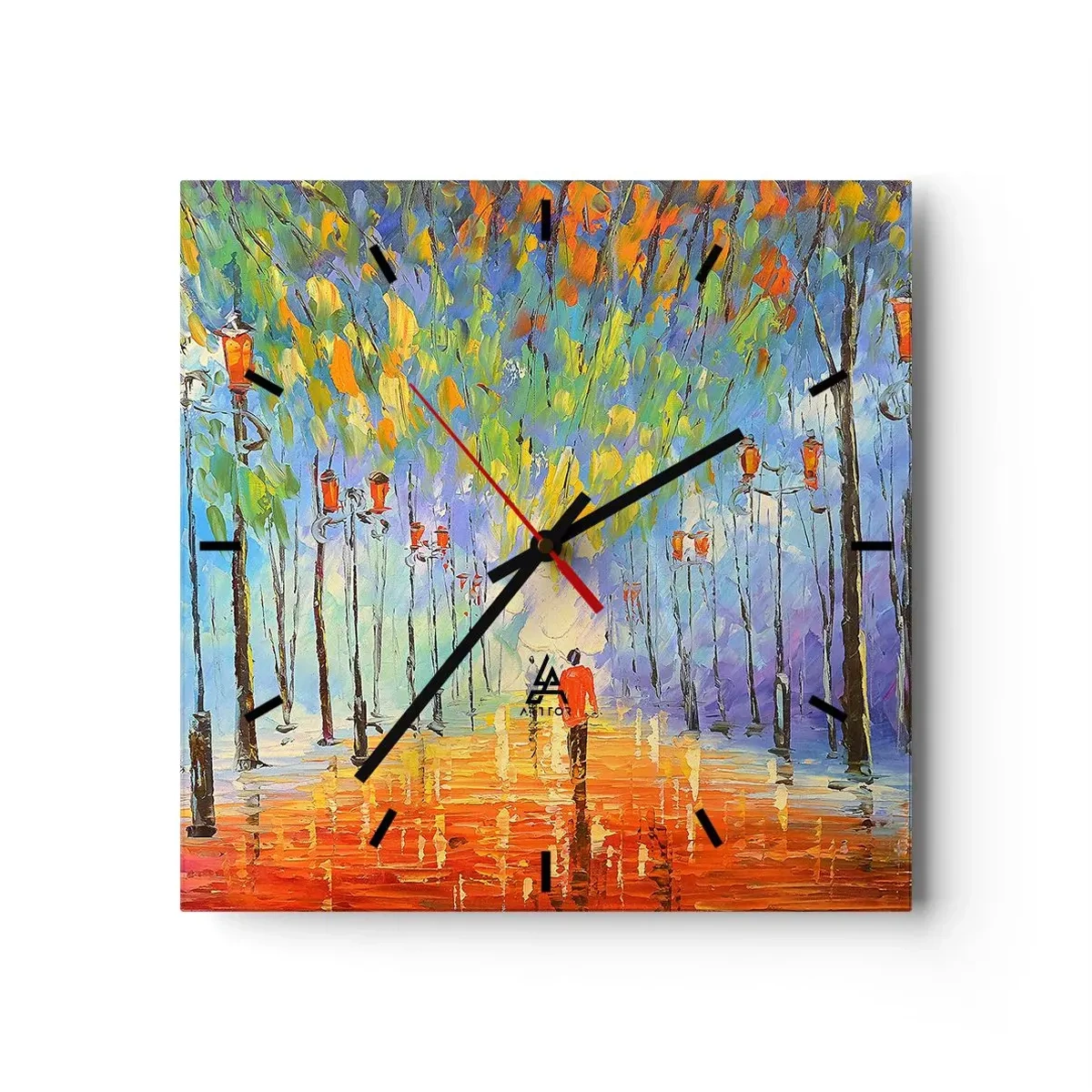 Zegar ścienny - Malowniczy spacer wśród latarni w deszczową noc - 30x30cm - Nocna piosenka deszczu - Nowoczesna dekoracja ścienna do salonu i sypialni ARTTOR