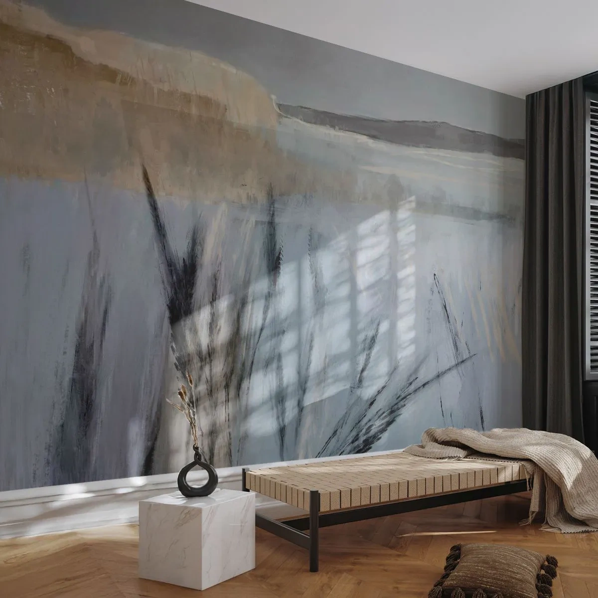 Fototapeta Standard Eco - Malarskie zimowe pola z trawami na tle pastelowego nieba - 100x70cm - Zimowe pola - Nowoczesna dekoracja ścienna do salonu i sypialni ARTTOR