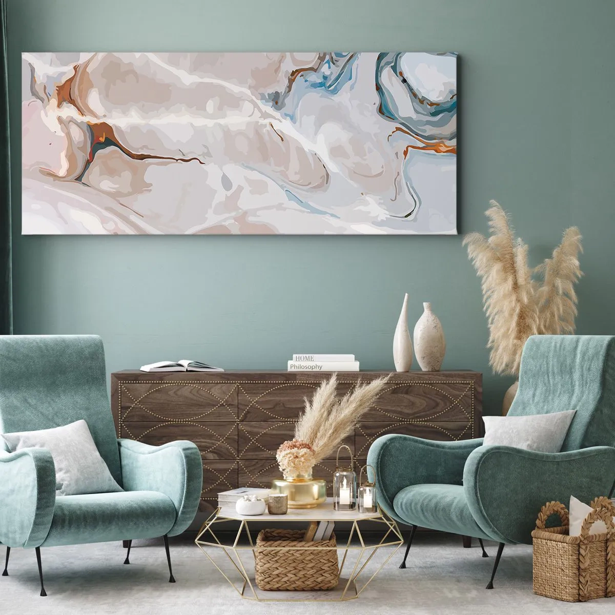 Obraz na płótnie - Błękitne meandry pod bielą - 100x40 cm