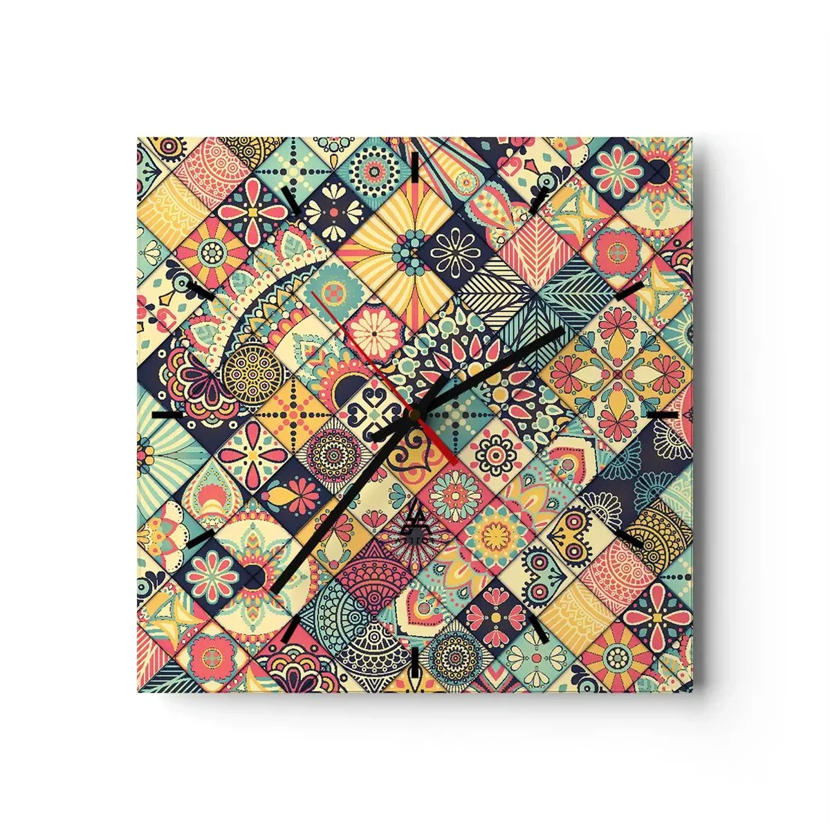 Zegar ścienny - Kolorowe geometryczne wzory inspirowane stylem marokańskim - 30x30cm - Marokańskie klimaty - Nowoczesna dekoracja ścienna do salonu i sypialni ARTTOR