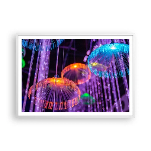 Plakat w białej ramie - Świetlna fontanna - 100x70 cm