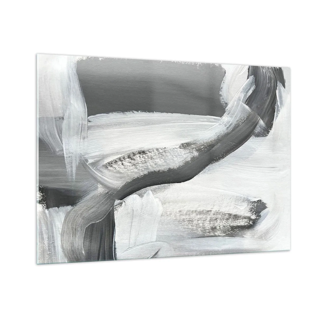 Obraz na szkle - Czarno-biała abstrakcja z dynamicznymi pociągnięciami pędzla - 100x70cm - Zdecydowanym ruchem - Nowoczesna dekoracja ścienna do salonu, kuchni i sypialni ARTTOR