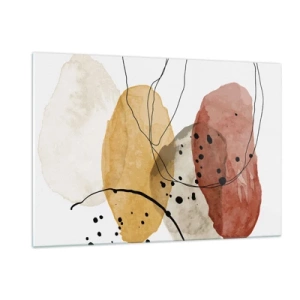 Obraz na szkle - Abstrakcyjne plamy w kolorach ziemi z cienkimi liniami - 120x80cm - Jak powietrze lekkie, przejrzyste - Nowoczesna dekoracja ścienna do salonu, kuchni i sypialni ARTTOR