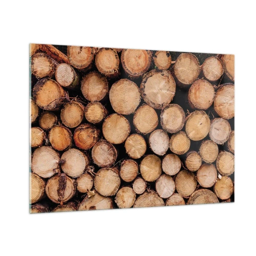 Obraz na szkle - Ułożone pionowo pnie drzew z widocznymi słojami - 100x70cm - Nowy początek - Nowoczesna dekoracja ścienna do salonu, kuchni i sypialni ARTTOR