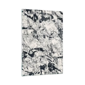 Obraz na szkle - Abstrakcyjna kompozycja w czerni i bieli z dynamicznym układem - 80x120cm - Przenikanie przeciwieństw - Nowoczesna dekoracja ścienna do salonu i sypialni ARTTOR
