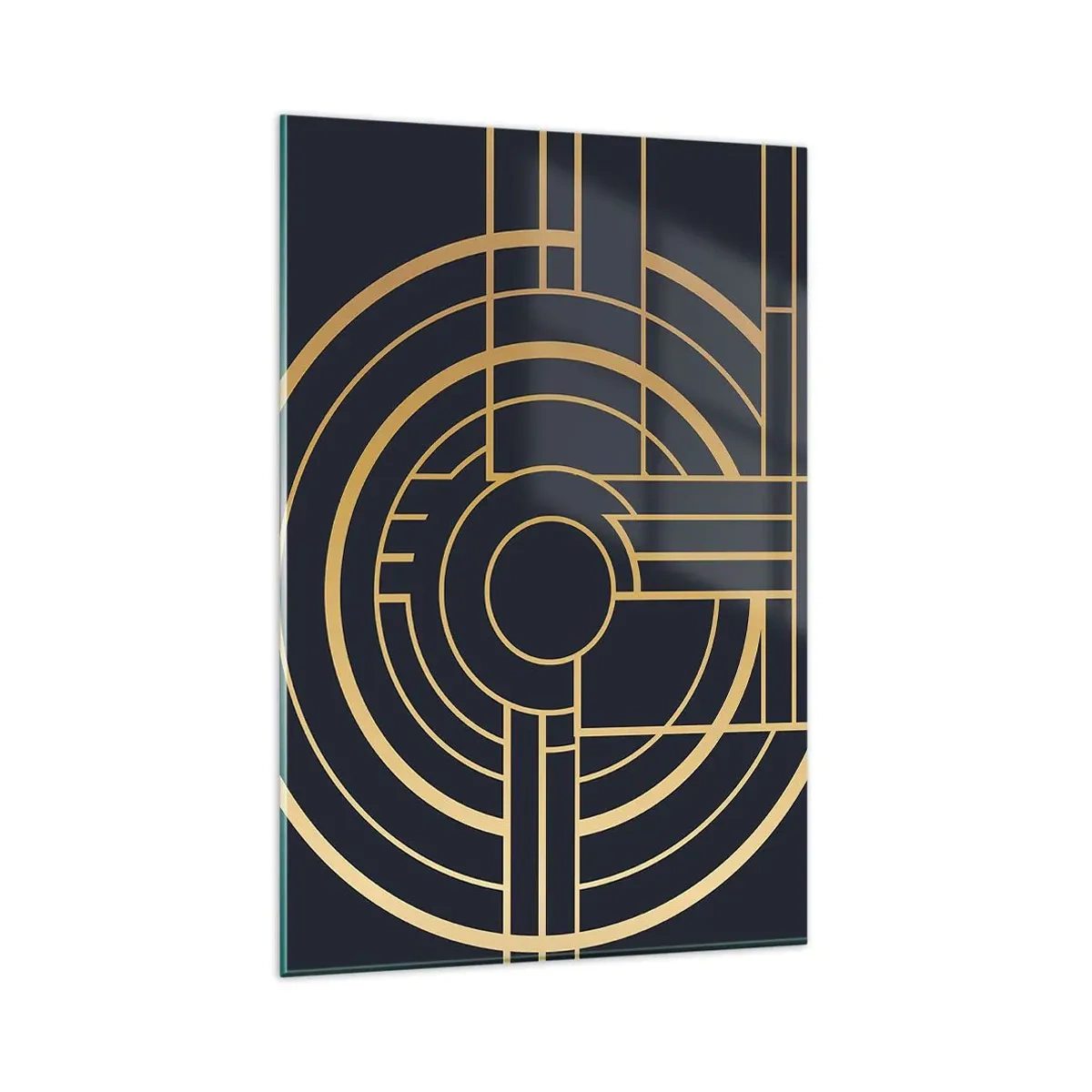 Obraz na szkle - Geometryczny wzór z liniami w złotym kolorze - 80x120cm - Obroty rzeczy - Nowoczesna dekoracja ścienna do salonu i sypialni ARTTOR