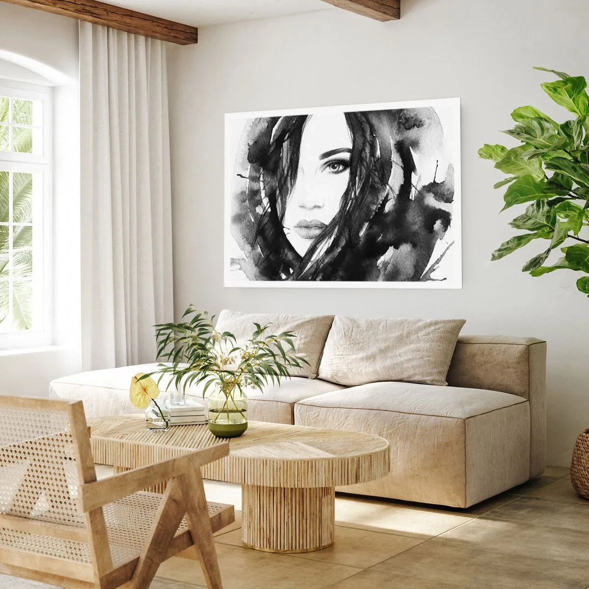Plakat - Portret damy w czerni i bieli - 91x61 cm