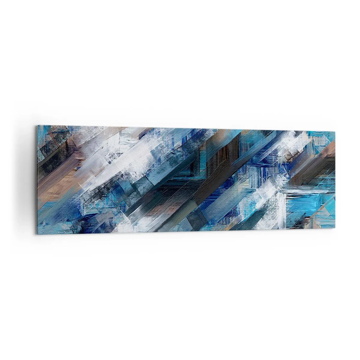 Obraz na płótnie - Abstrakcyjna kompozycja z błękitnymi ukośnymi liniami - 160x50cm - Po błękitnym skosie - Nowoczesna dekoracja ścienna do salonu i sypialni ARTTOR
