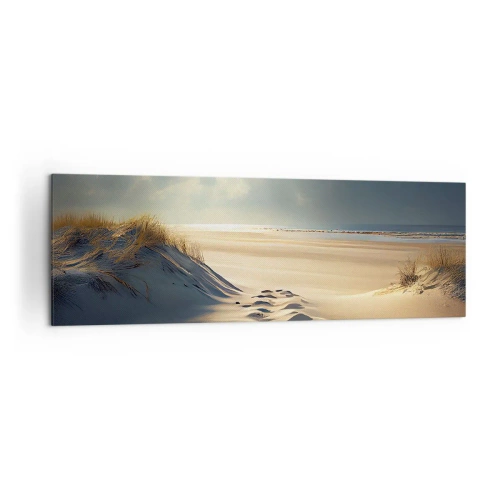 Obraz na płótnie - Złote wydmy na plaży o zachodzie słońca z widokiem na morze - 160x50cm - Kojący pejzaż - Nowoczesna dekoracja ścienna do salonu i sypialni ARTTOR