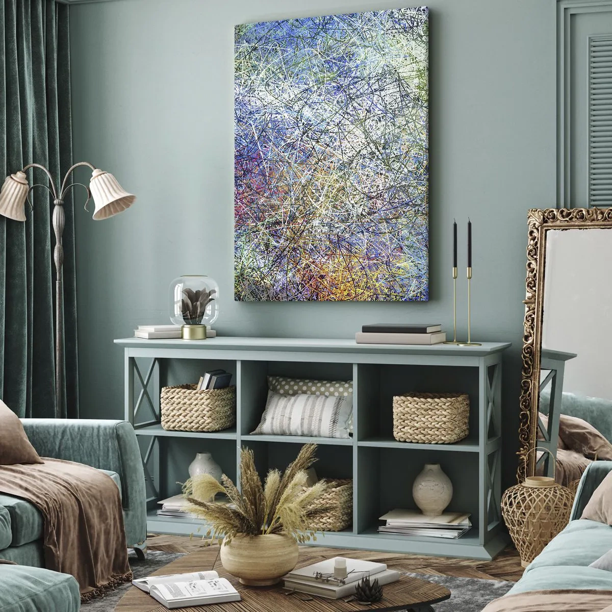 Obraz na płótnie - Abstrakcyjna kompozycja z wielokolorowymi liniami i teksturami - 70x100cm - To nie takie proste - Nowoczesna dekoracja ścienna do salonu i sypialni ARTTOR