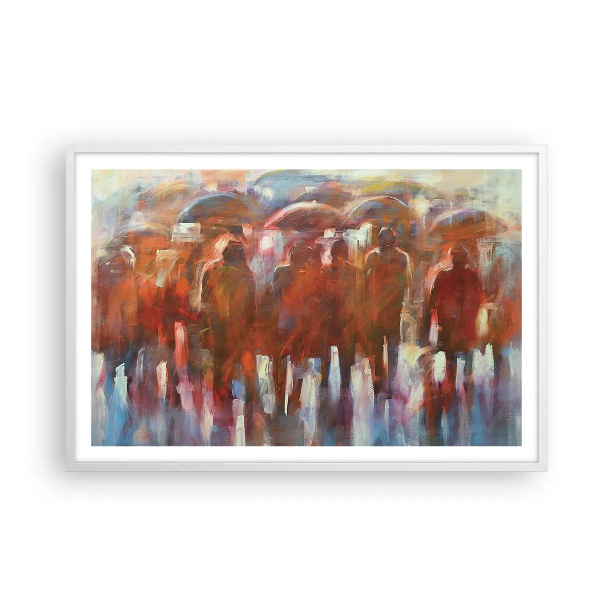 Plakat w białej ramie - Równi w deszczu i mgle - 91x61 cm