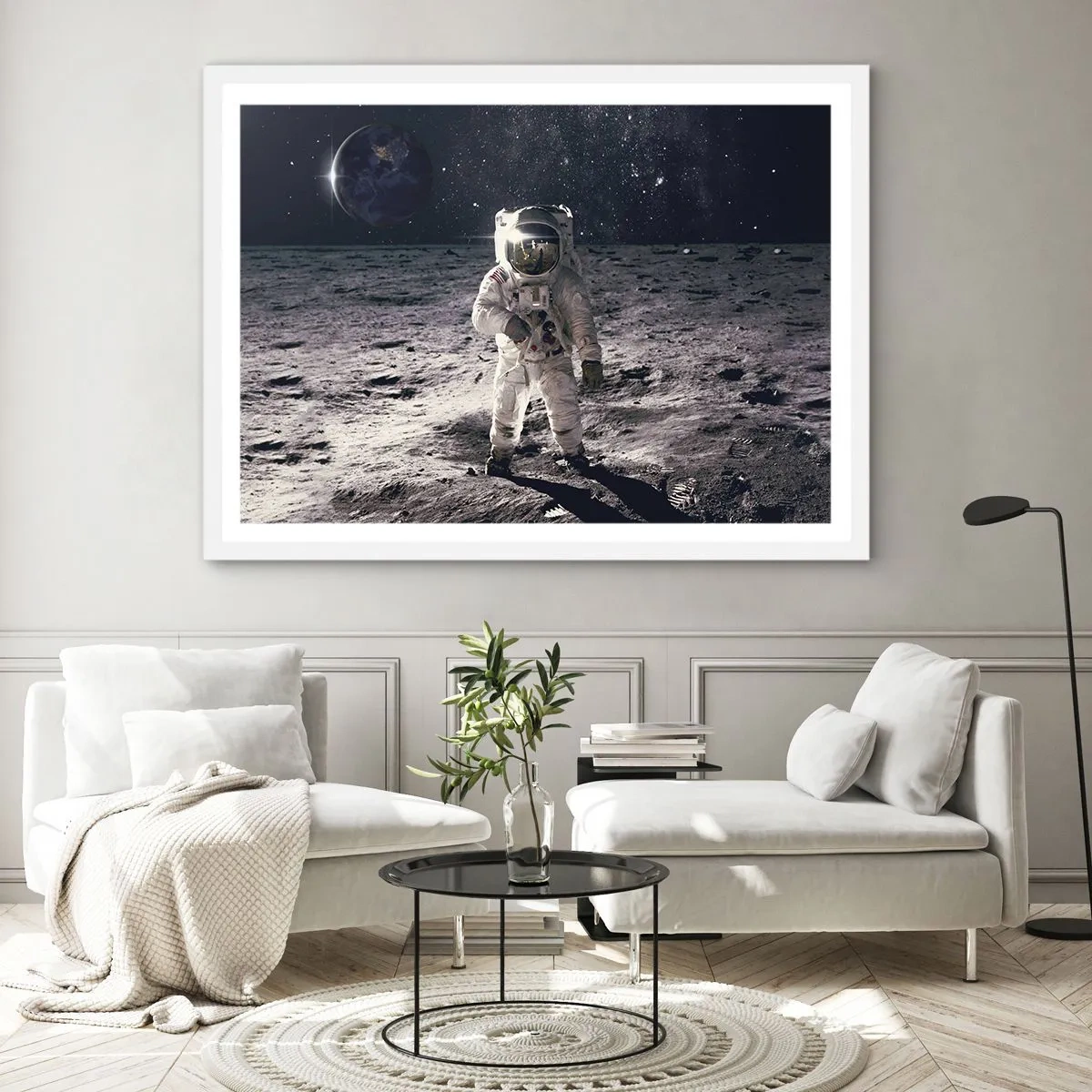 Plakat w białej ramie - Pozdrowienia z Księżyca - 40x30 cm