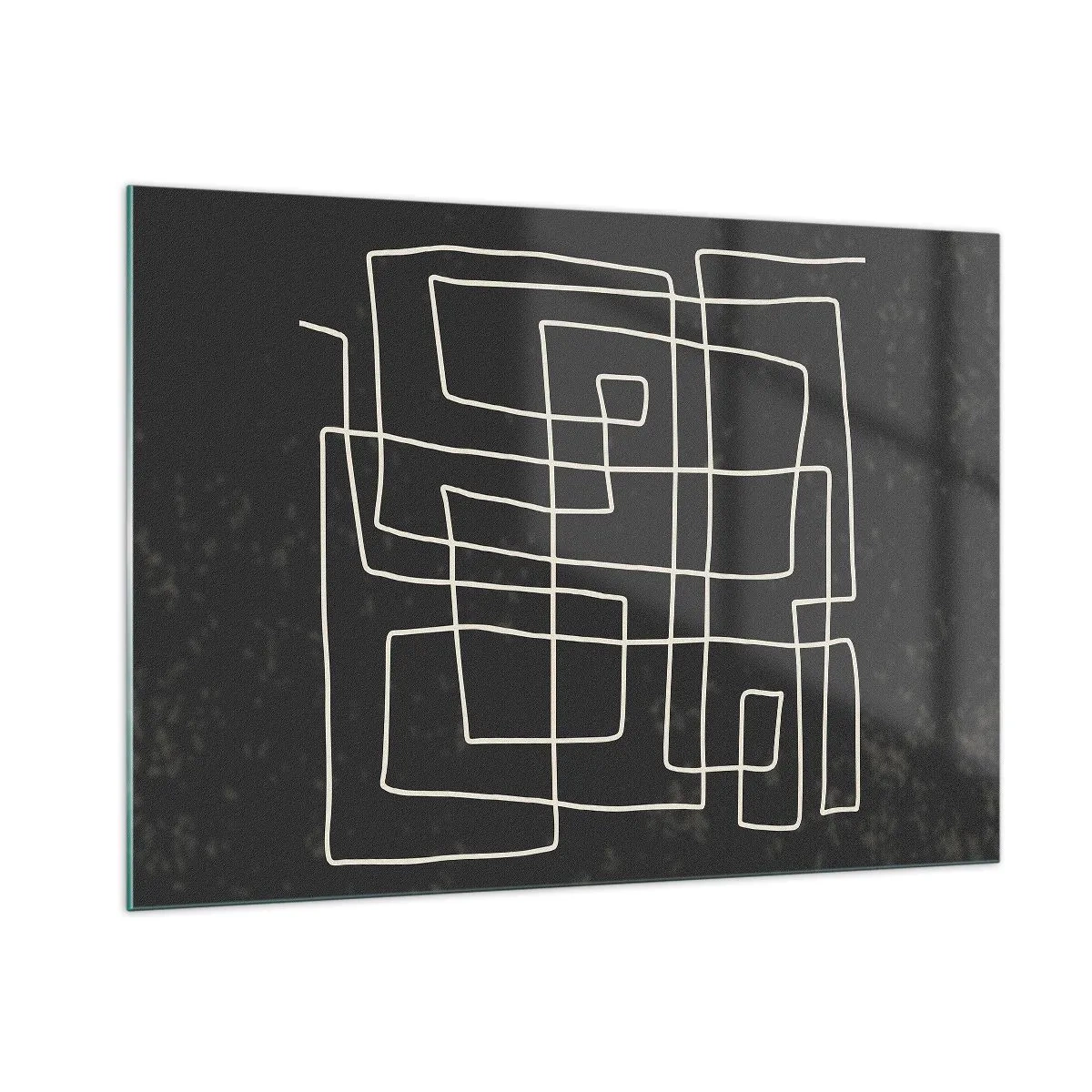 Obraz na szkle - Geometryczna abstrakcja z białymi liniami na czarnym tle - 100x70cm - Nie taki prosty - Nowoczesna dekoracja ścienna do salonu, kuchni i sypialni ARTTOR