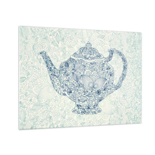 Obraz na szkle - Czajnik z kwiatowym ornamentem w stylu vintage - 70x50cm - Herbaty czar - Nowoczesna dekoracja ścienna do salonu i sypialni ARTTOR