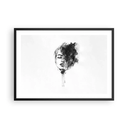 Plakat w czarnej ramie - Artystyczny portret kobiety w technice akwareli z abstrakcyjnymi detalami - 70x50cm - O czym marzy dziewczyna - Nowoczesna dekoracja ścienna do salonu i sypialni ARTTOR