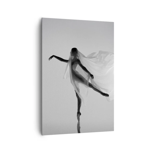 Obraz na płótnie - Tancerka w eterycznej pozie z rozwianą tkaniną - 70x100cm - Lekkość i wdzięk - Nowoczesna dekoracja ścienna do salonu i sypialni ARTTOR