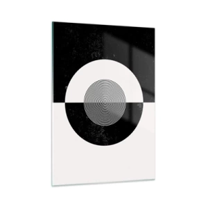Obraz na szkle - Geometryczny wzór czarno-białej symetrii - 50x70cm - Harmonia w czerni i bieli - Nowoczesna dekoracja ścienna do salonu, kuchni i sypialni ARTTOR