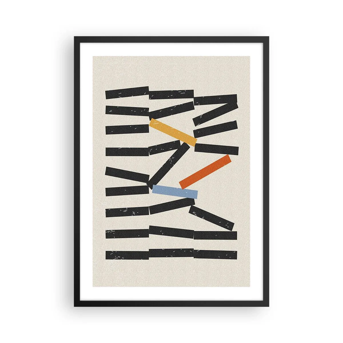 Plakat w czarnej ramie - Abstrakcyjna kompozycja geometryczna z kolorowymi akcentami - 50x70cm - Domino – kompozycja - Nowoczesna dekoracja ścienna do salonu i sypialni ARTTOR