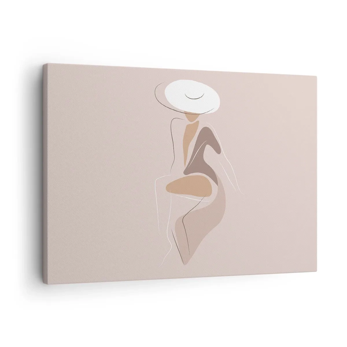 Obraz na płótnie - Minimalistyczna sylwetka kobiety w kapeluszu - 70x50cm - Damą być - Nowoczesna dekoracja ścienna do salonu i sypialni ARTTOR